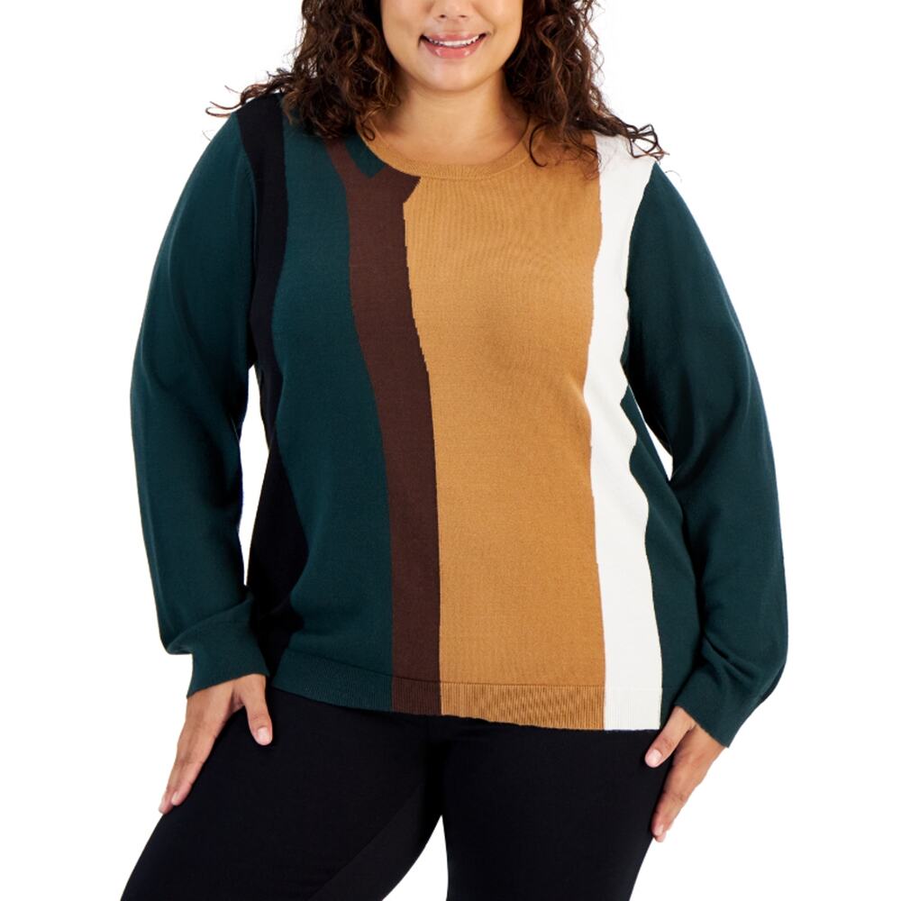 Calvin Klein Colorblocked Crewneck Sweater Malachite Combo Plus Size 1X